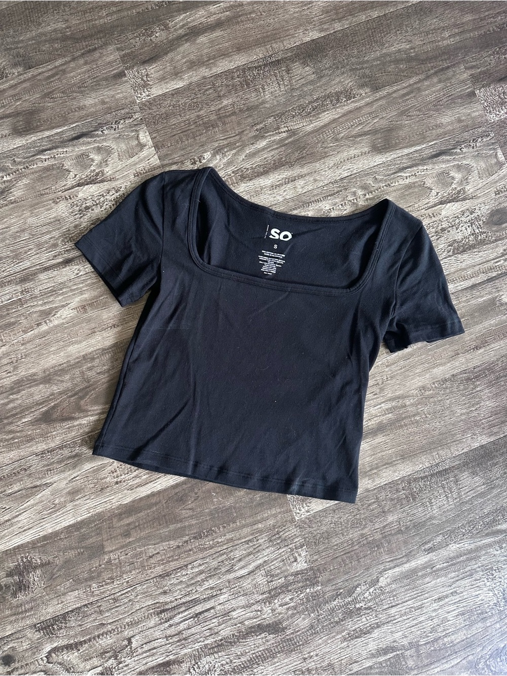 SO Black Square-Neck Short Sleeve Crop Tee